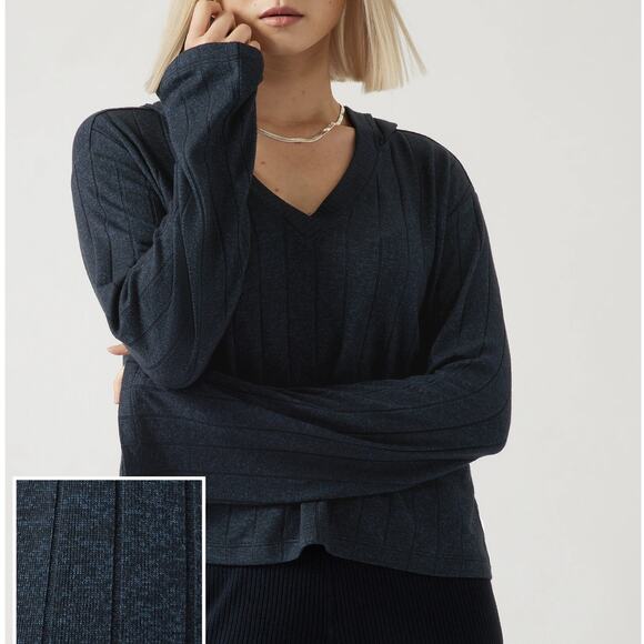 Athleta Dark Sardinia Blue Heather Harmony Pose Hoodie Sweatshirt - Picture 2 of 12